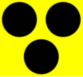 Icon Blindenbinde. Drei schwarze Punkte auf gelbem Grund.